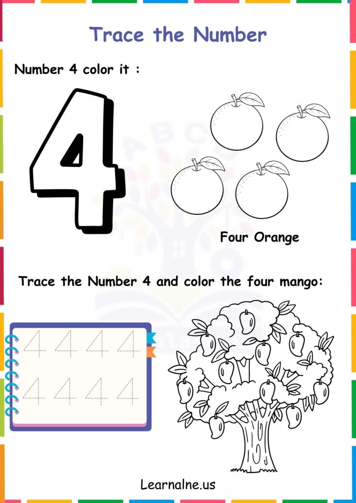 Image showing Number 4 Tracing Worksheets for Kindergarten