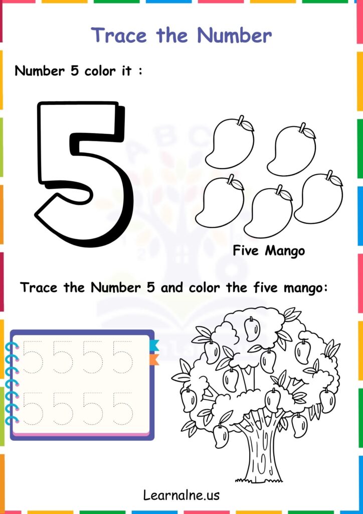 Image showing Number 5 Tracing Worksheets for Kindergarten