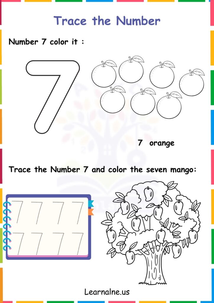 image showing Number 7 Tracing Worksheets for Kindergarten