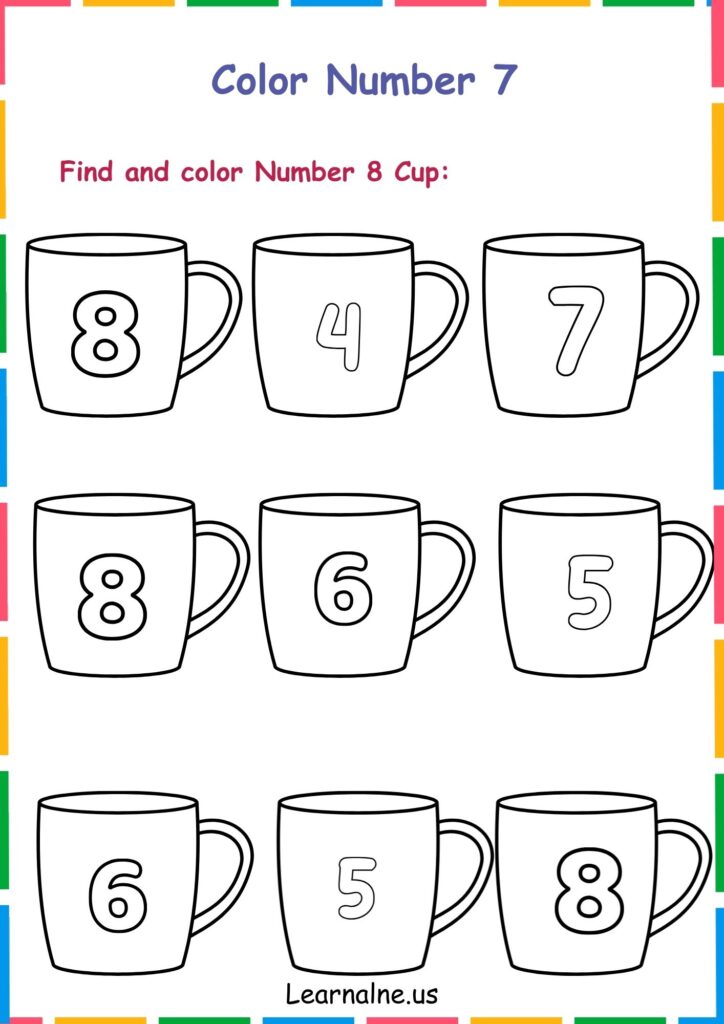 Image showing Letter 8 find and color worksheets for kindergarten