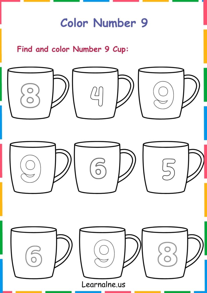 Image showing Number 9 find and color worksheets for kindergarten