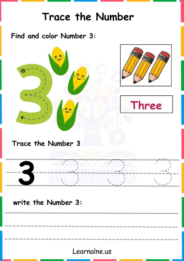 Image showing Number 3 Tracing Worksheets for Kindergarten