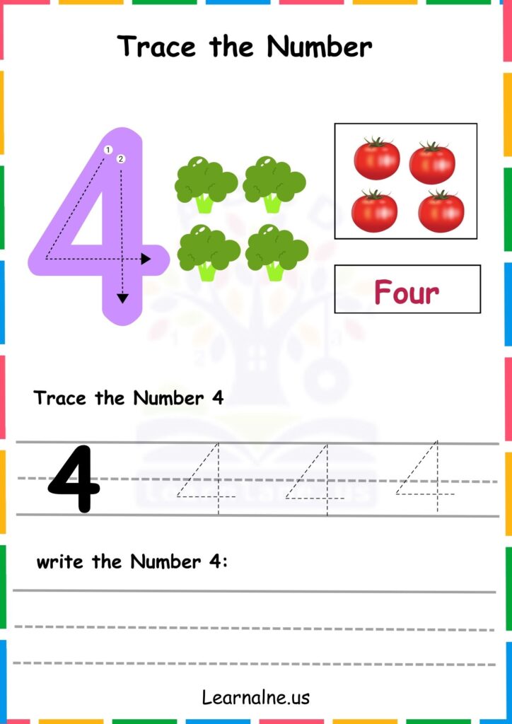 Image showing Number 4 Tracing Worksheets for Kindergarten