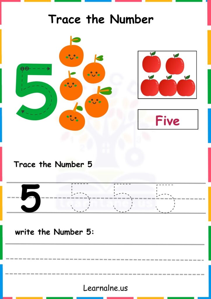 Image showing Number 5 Tracing Worksheets for Kindergarten