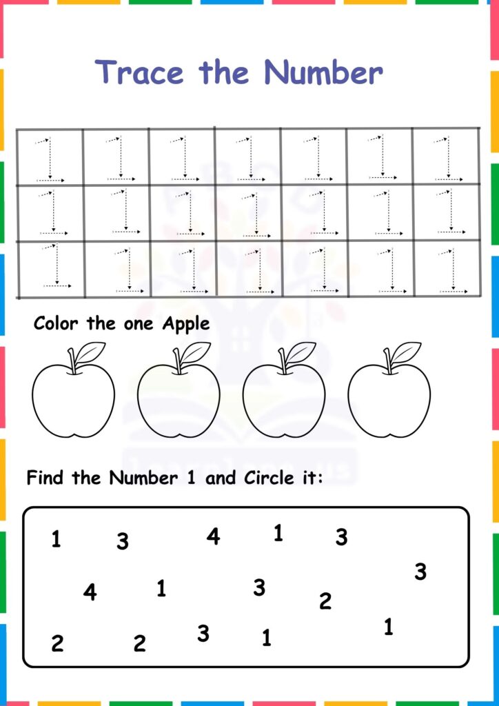 Image showing Number 1 Tracing Worksheets for Kindergarten