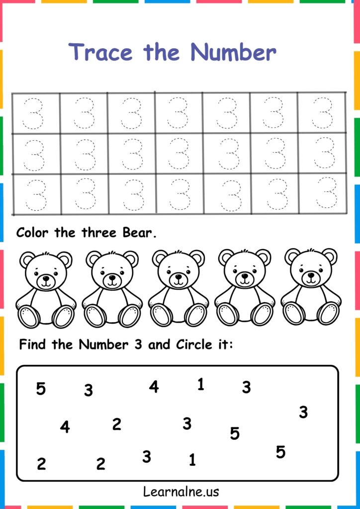 Image showing Number 3 Tracing Worksheets for Kindergarten