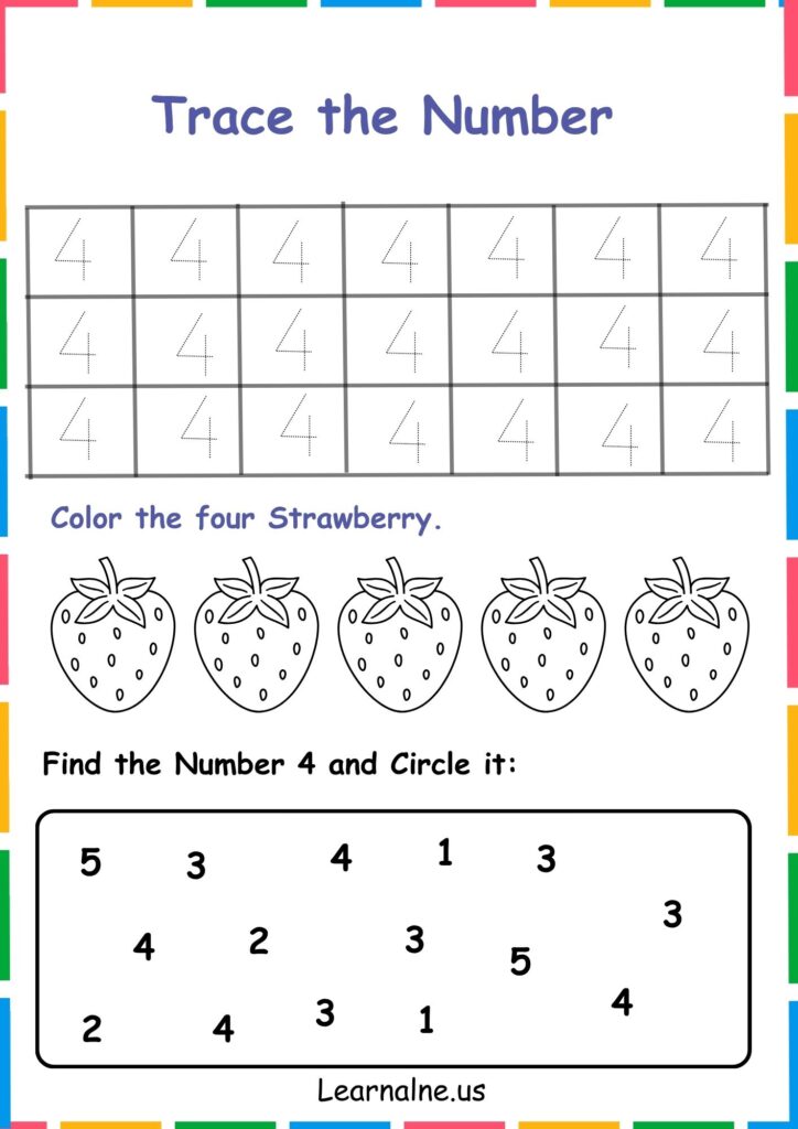 Image showing Number 4 Tracing Worksheets for Kindergarten