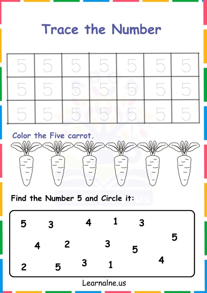 Image showing Number 5 Tracing Worksheets for Kindergarten