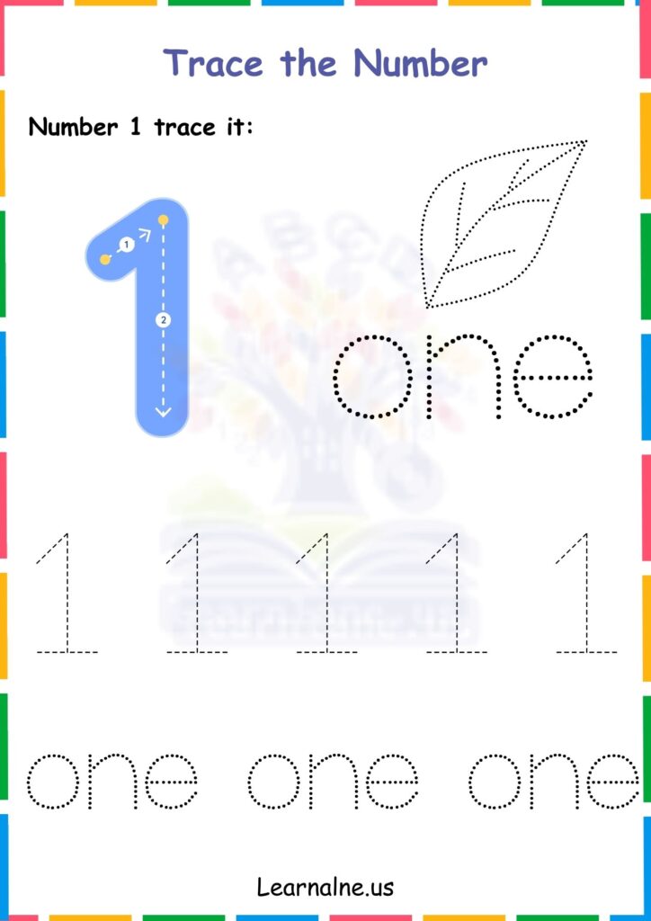 Image showing Number 1 Tracing Worksheets for Kindergarten