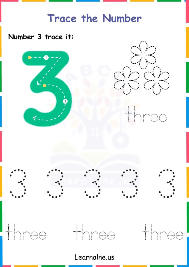Image showing Number 3 Tracing Worksheets for Kindergarten
