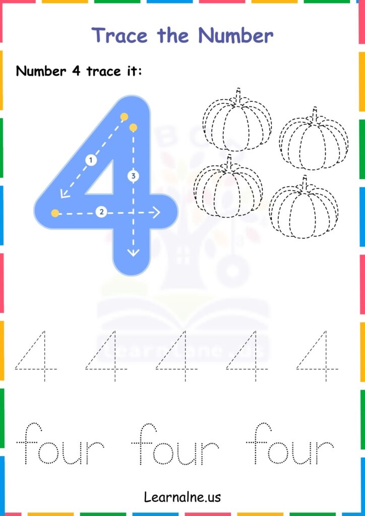 Image showing Number 4 Tracing Worksheets for Kindergarten
