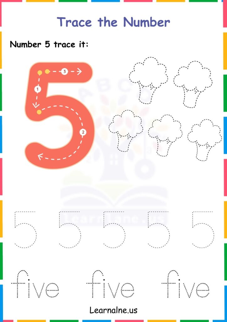 Image showing Number 5 Tracing Worksheets for Kindergarten