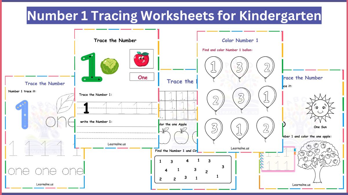 Image showing Number 1 Tracing Worksheets for Kindergarten