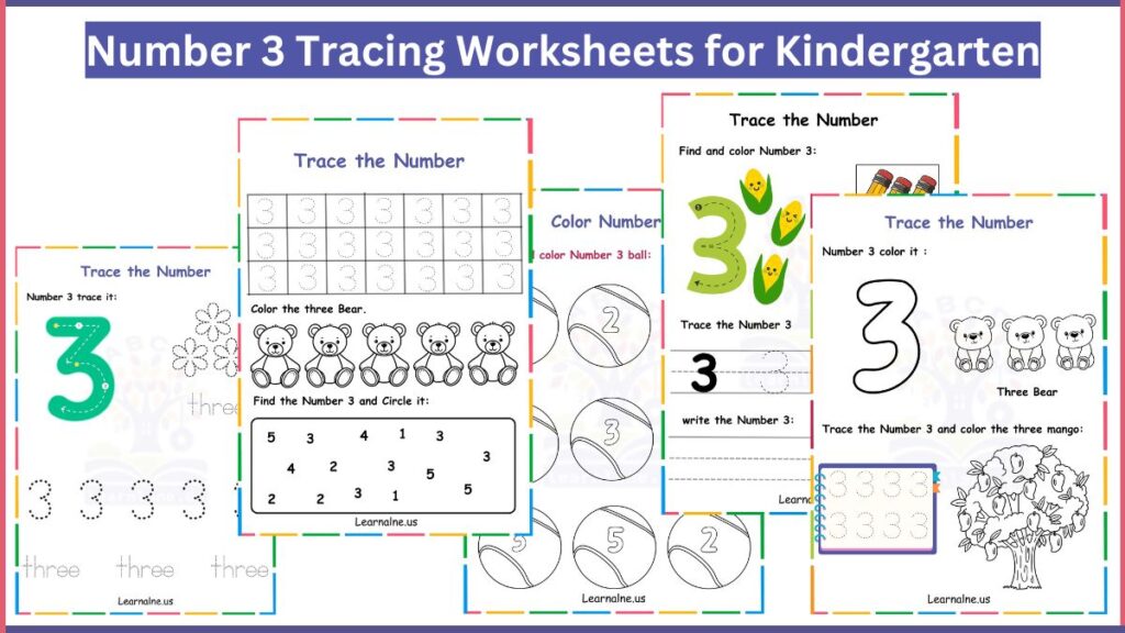 Image showing Number 3 Tracing Worksheets for Kindergarten