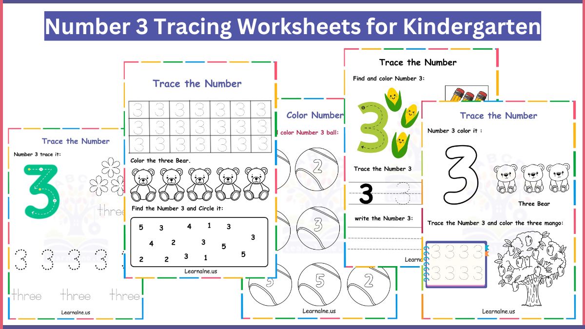 image showing Free Printable Number 3 Worksheets for Kindergarten