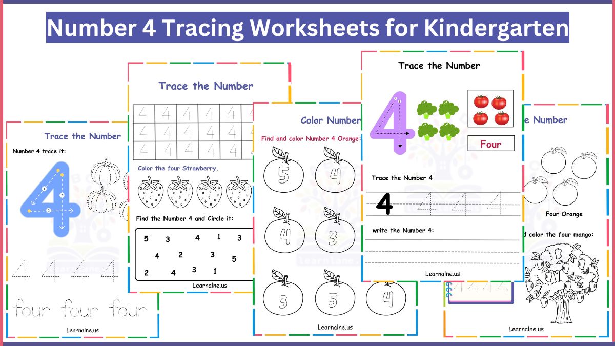Image showing Number 4 Tracing Worksheets for Kindergarten