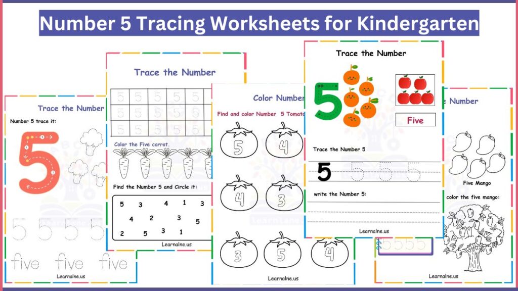 Image showing Number 5 Tracing Worksheets for Kindergarten