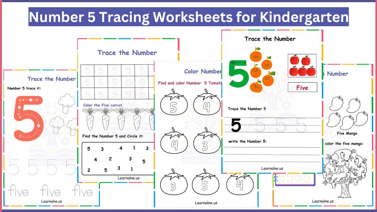 Image showing Number 5 Tracing Worksheets for Kindergarten
