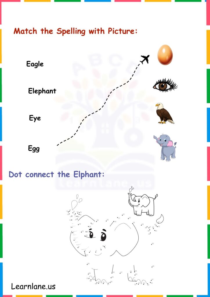 Image showing Match and Connect the dot Picture letter E worksheets for kindergarten