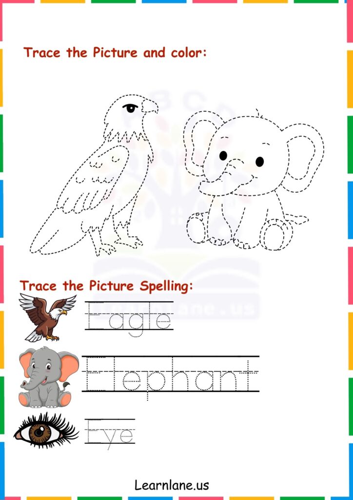 Image showing Trace the Alphabet E Letters and picture worksheets for kindergarten
