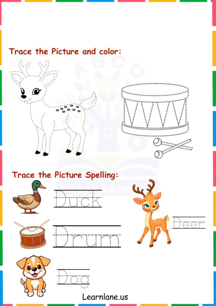 Image showing Trace the Alphabet d Letters and picture worksheets for kindergarten