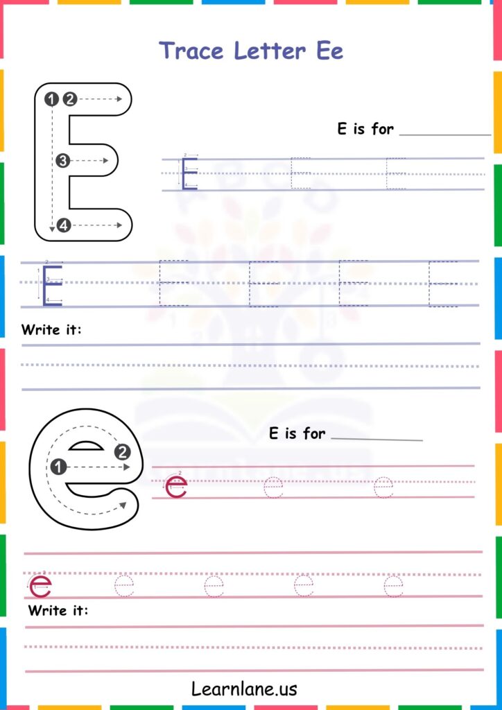 Image showing Trace the alphabet E worksheets for kindergarten