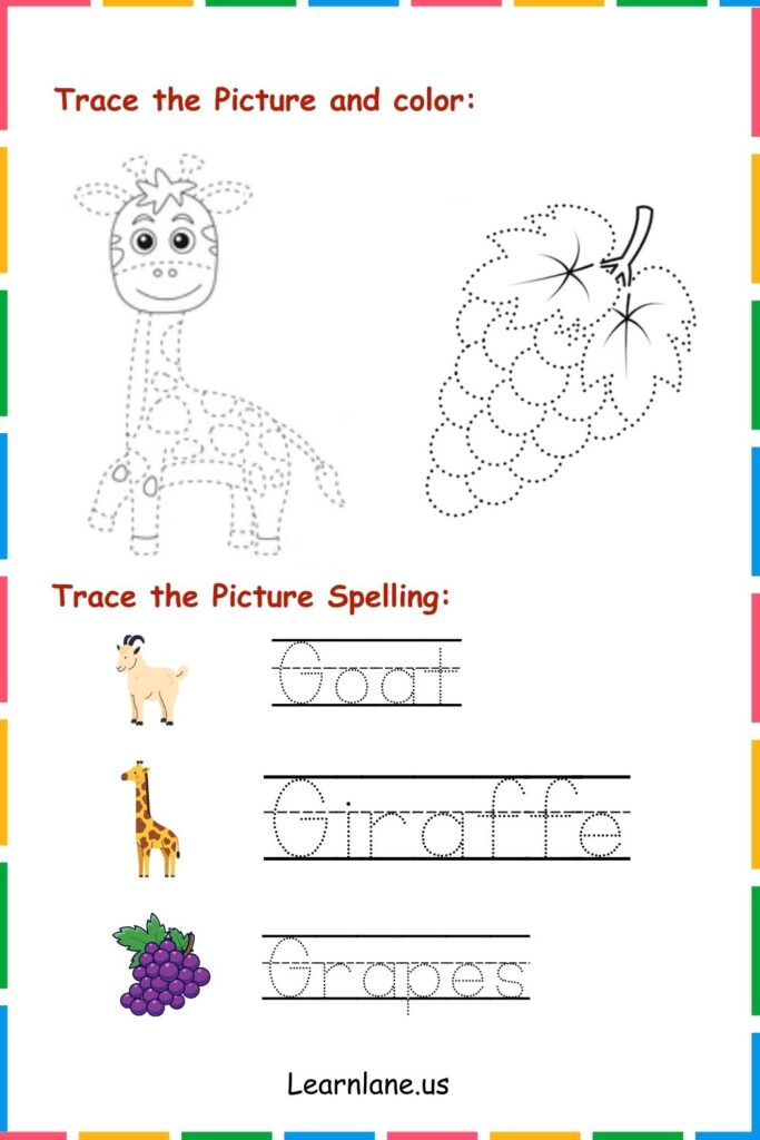 Image showing the letter g color and trace the worksheets