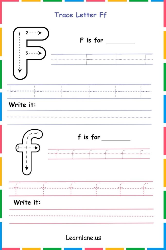 Image showing Trace and write the F letter worksheets