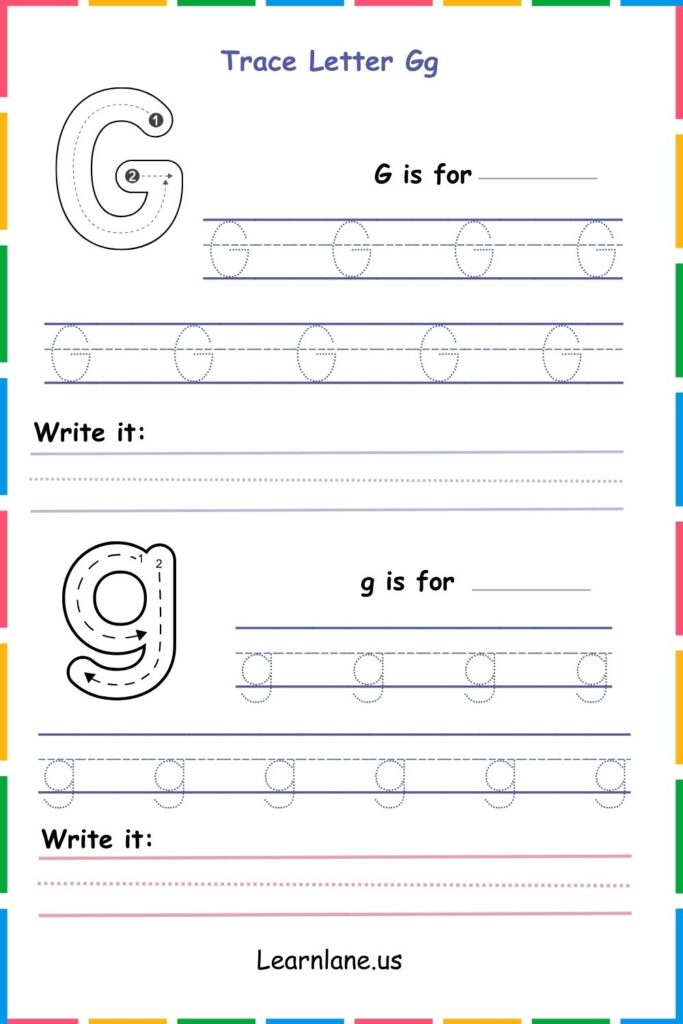 Image showing Trace and write the letter G worksheets for kindergarten