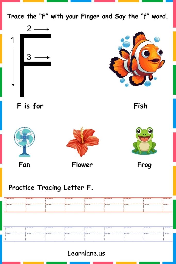 Image showing trace the f letter worksheets for kindergarten