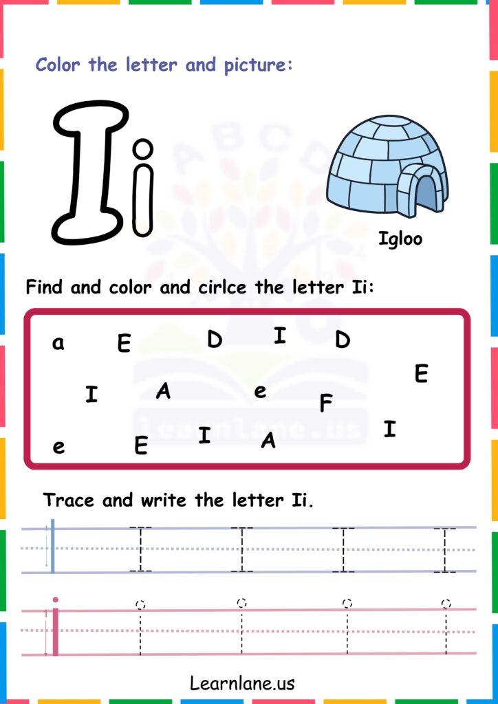 Image showing Color Trace and Circle the Alphabet I worksheets for kindergarten