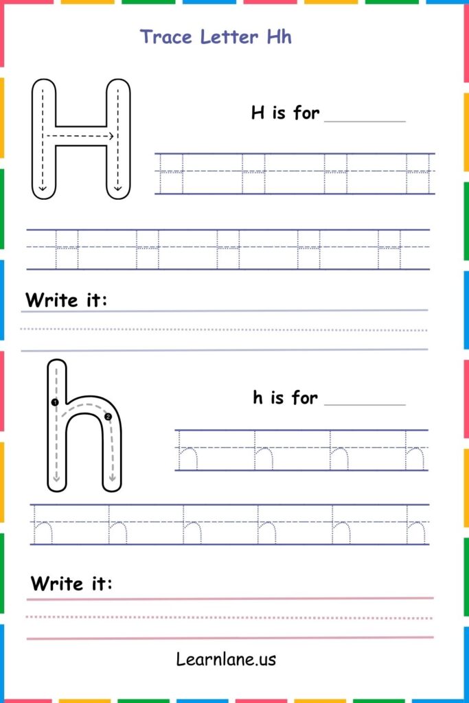 Image showing Trace and write the Letter H worksheets for kindergarten