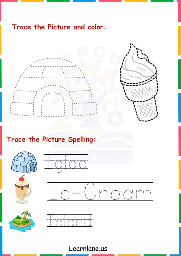 Image showing Trace the Alphabet I Letters and picture worksheets for kindergarten