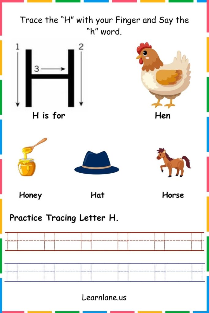 Image showing Trace the letter H worksheets for kindergarten