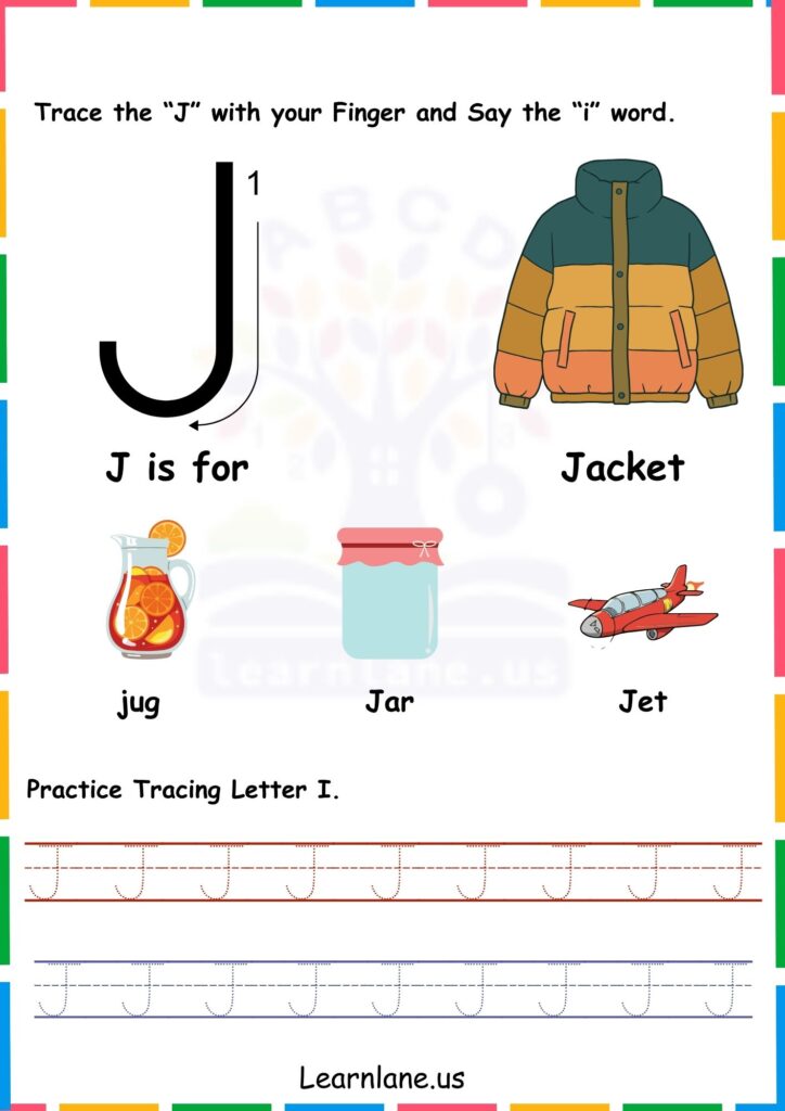 Image showing Alphabet j trace and Learn Worksheets for Kindergarten