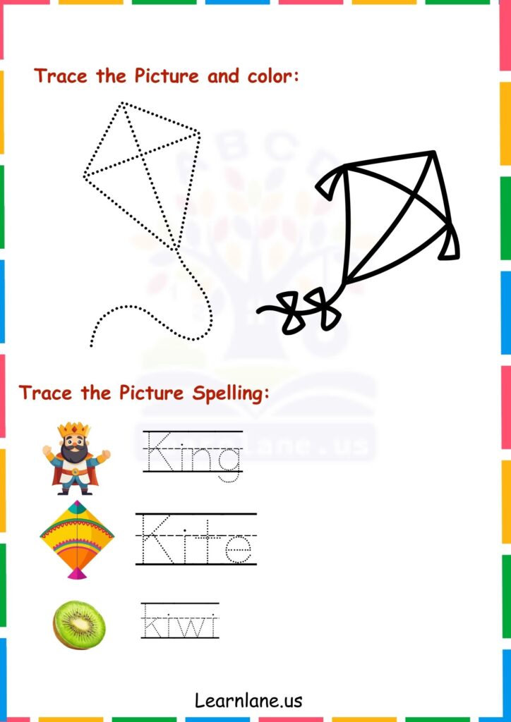 Image showing Trace the Alphabet k   Letters and picture worksheets for kindergarten