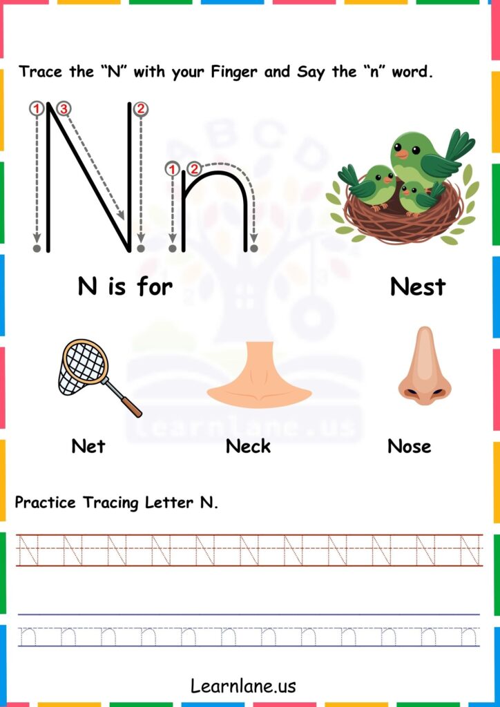 Image showing Alphabet N trace and Learn Worksheets for Kindergarten