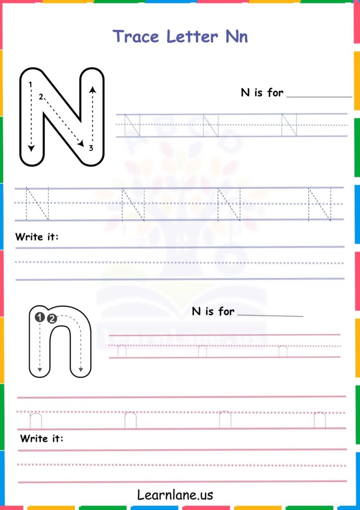 Image showing Trace the alphabet N   worksheets for kindergarten