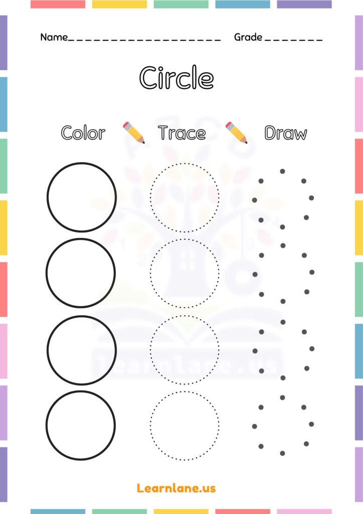 Image showing color trace and draw the circle worksheets for kindergarten