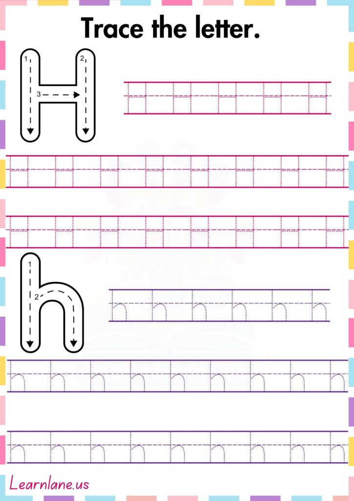 Trace and practice both Capital and small h preschool worksheet