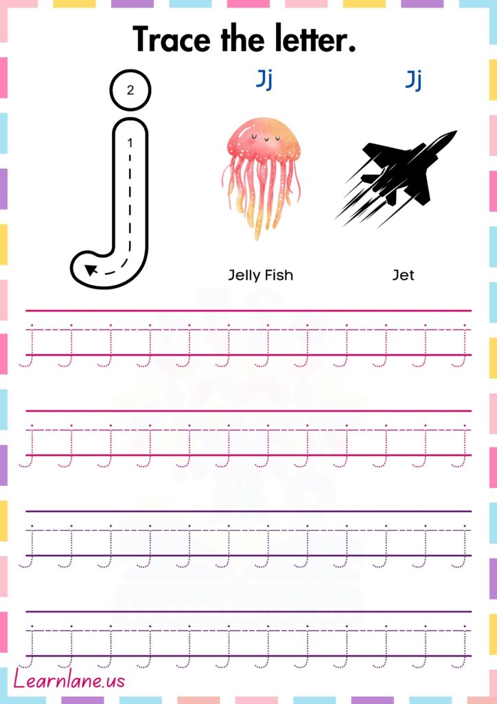 Trace and practice the small letter J preschool worksheet