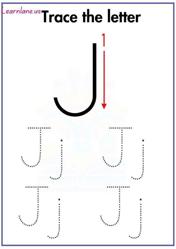 Trace the capital and small letter J following arrow worksheet for preschool