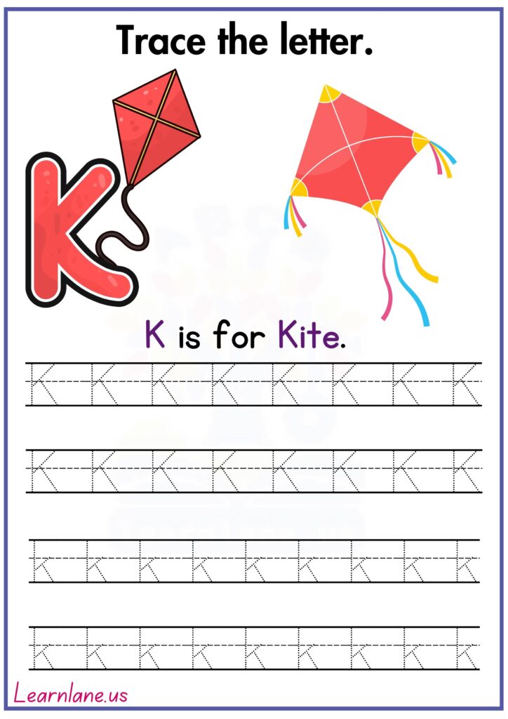 Trace the letter k and practice writing k worksheet for preschool