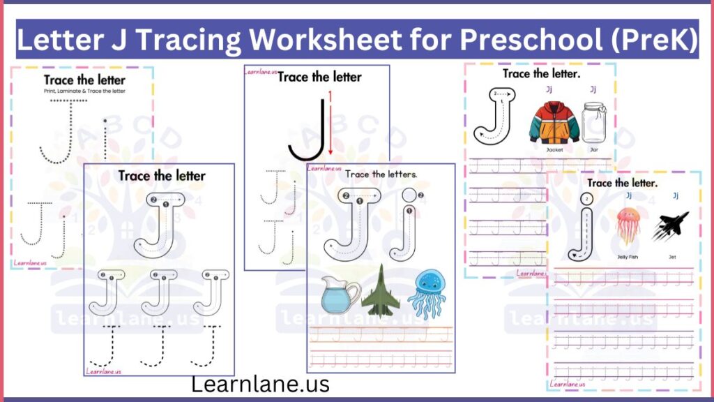 free printAble Letter J Tracing Worksheet for Preschool (PreK) featured image