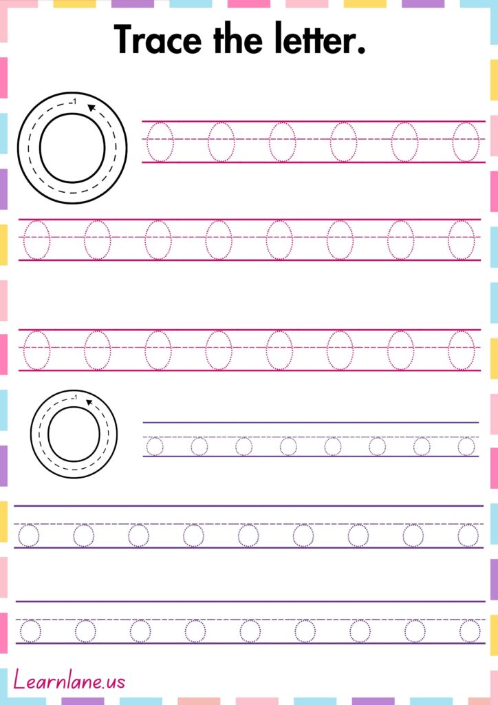 Image showing both capital and small letter O tracing worksheet for preschool
