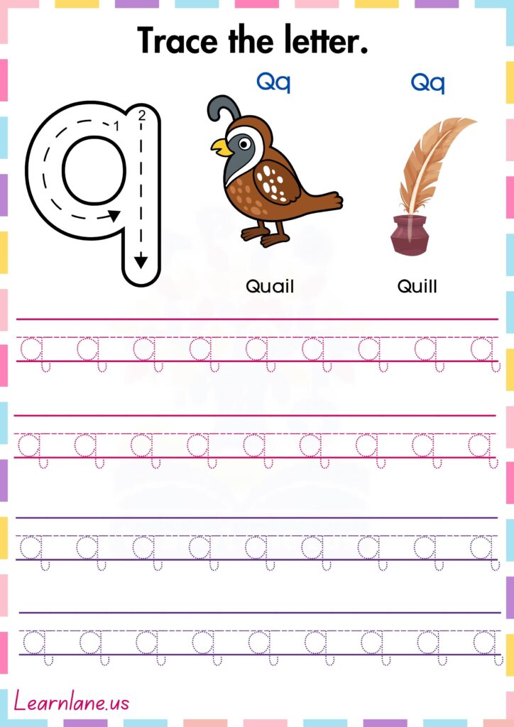 Image showing free printable preschool worksheets for learning small letter Q.