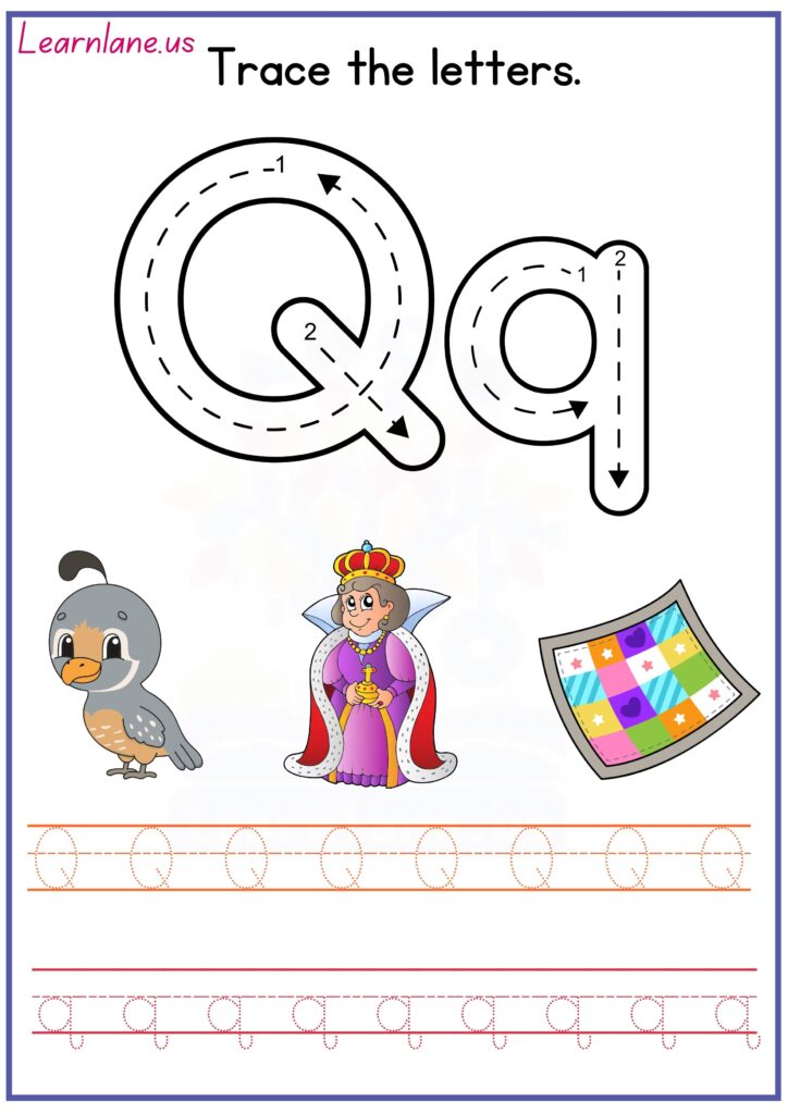 Image showing fun and engaging letter Q worksheets for preschool, free download.