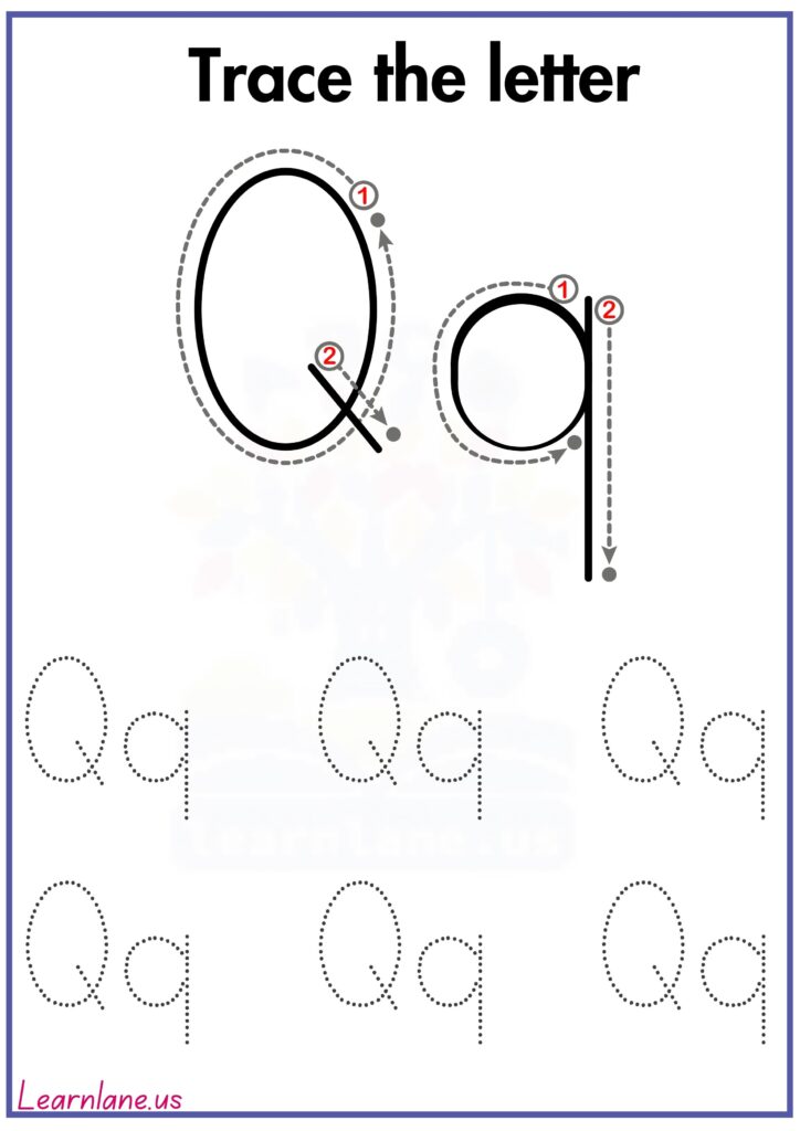 Image showing letter tracing worksheets for preschool, letter Q practice.