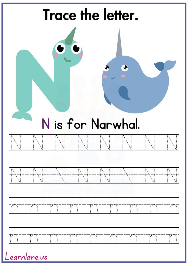 Image showing Letter N Tracing Worksheets for Preschool