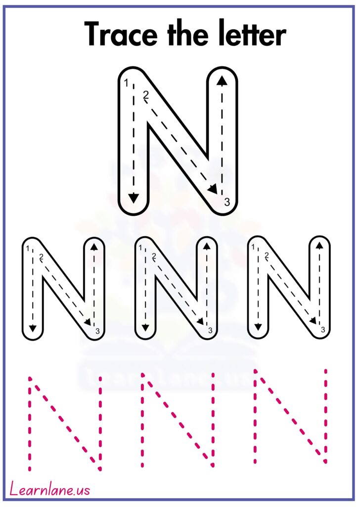 Image showing Letter N Tracing Worksheets for Preschool